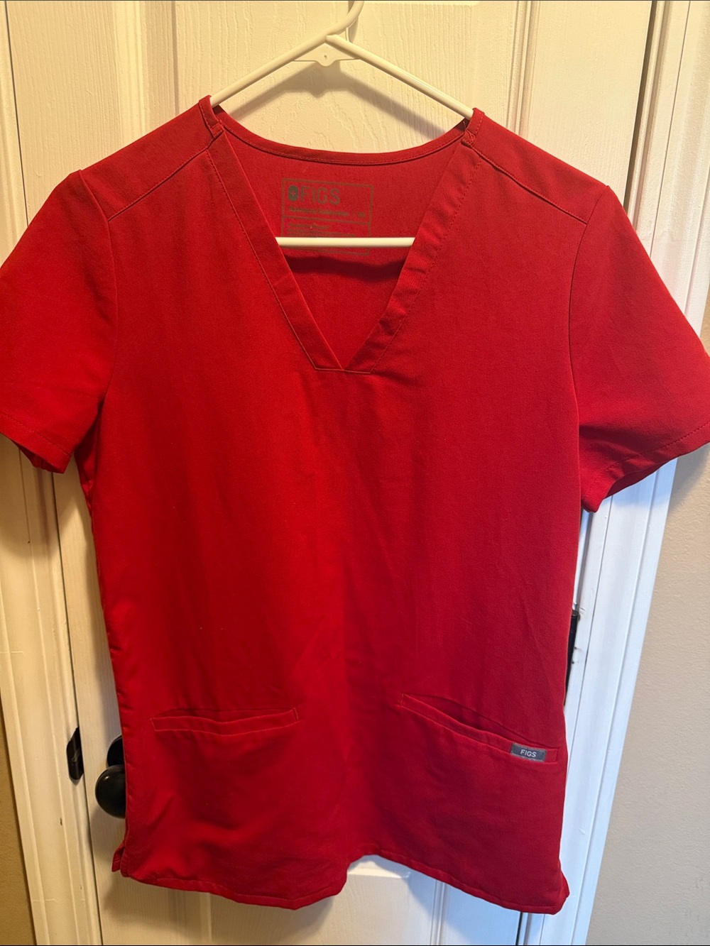 Figs Red V-Neck Scrub Top